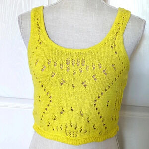 Rachel Zoe Crochet Knit Yellow Metallic Crop Top